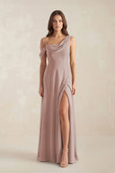 One-Shoulder Chiffon A-Line Bridesmaid Dress in Toffee | KISSBRIDAL