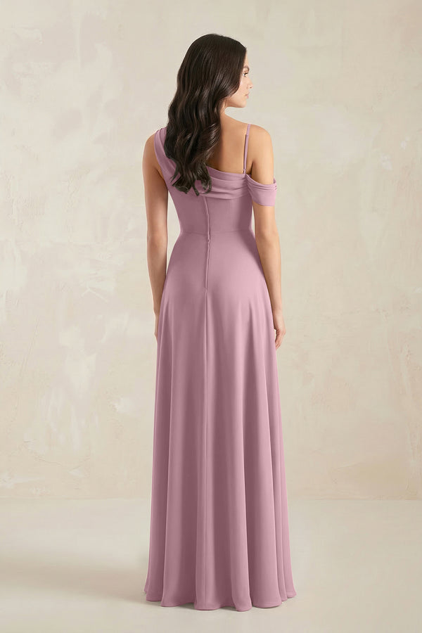 One-Shoulder Chiffon A-Line Bridesmaid Dress in Vintage Mauve (2) | KISSBRIDAL