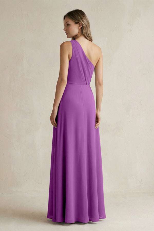 One-Shoulder Chiffon A-Line Bridesmaid Dress With Slit in Amethyst - SHE IS ME BRIDESMAID DRESSES