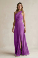 One-Shoulder Chiffon A-Line Bridesmaid Dress With Slit in Amethyst - SHE IS ME BRIDESMAID DRESSES