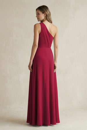 One-Shoulder Chiffon A-Line Bridesmaid Dress With Slit in Berry - SHE IS ME BRIDESMAID DRESSES