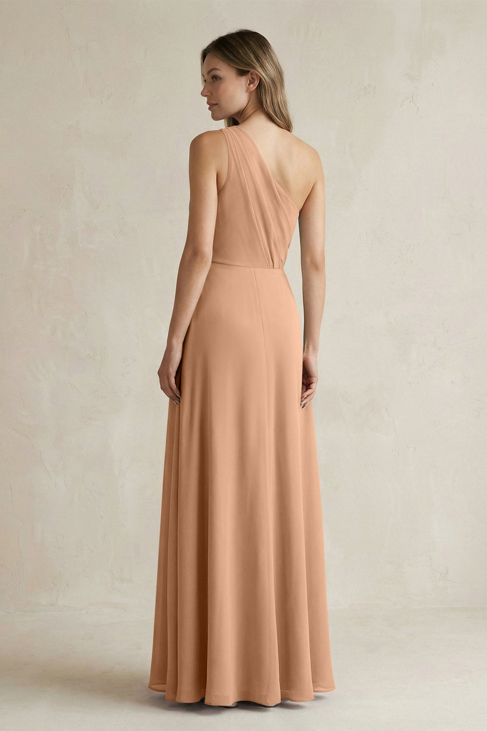 One-Shoulder Chiffon A-Line Bridesmaid Dress With Slit in Bronzer - KISS BRIDAL BRIDESMAID DRESSES