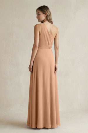 One-Shoulder Chiffon A-Line Bridesmaid Dress With Slit in Bronzer - SHE IS ME BRIDESMAID DRESSES