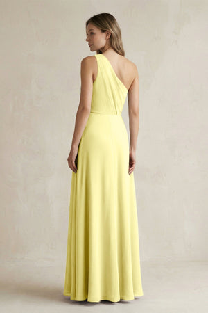 One-Shoulder Chiffon A-Line Bridesmaid Dress With Slit in Buttercup - SHE IS ME BRIDESMAID DRESSES