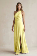 One-Shoulder Chiffon A-Line Bridesmaid Dress With Slit in Buttercup - SHE IS ME BRIDESMAID DRESSES