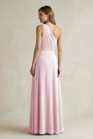 One-Shoulder Chiffon A-Line Bridesmaid Dress With Slit in Candy Pink - SHE IS ME BRIDESMAID DRESSES