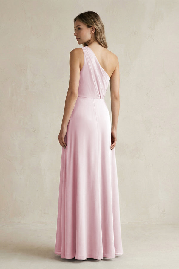 One-Shoulder Chiffon A-Line Bridesmaid Dress With Slit in Candy Pink - SHE IS ME BRIDESMAID DRESSES