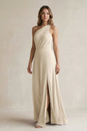 One-Shoulder Chiffon A-Line Bridesmaid Dress With Slit in Champagne - SHE IS ME BRIDESMAID DRESSES