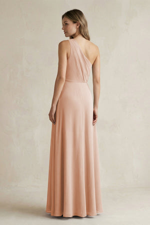 One-Shoulder Chiffon A-Line Bridesmaid Dress With Slit in Champagne Rose - SHE IS ME BRIDESMAID DRESSES