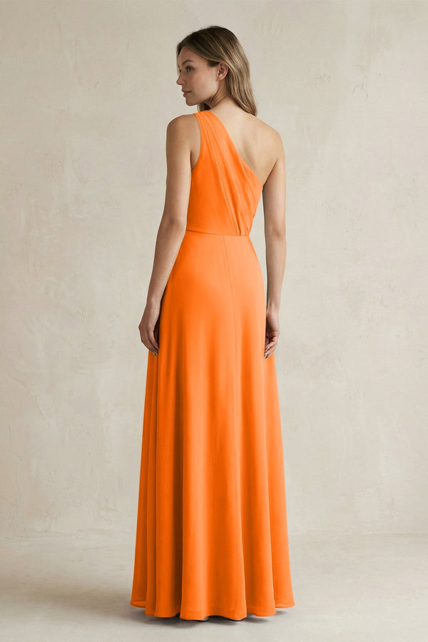 One-Shoulder Chiffon A-Line Bridesmaid Dress With Slit in Cinnamon - SHE IS ME BRIDESMAID DRESSES