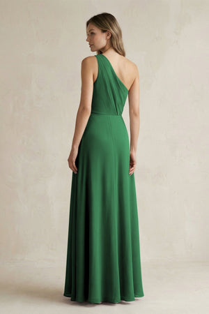 One-Shoulder Chiffon A-Line Bridesmaid Dress With Slit in Dark Green - SHE IS ME BRIDESMAID DRESSES