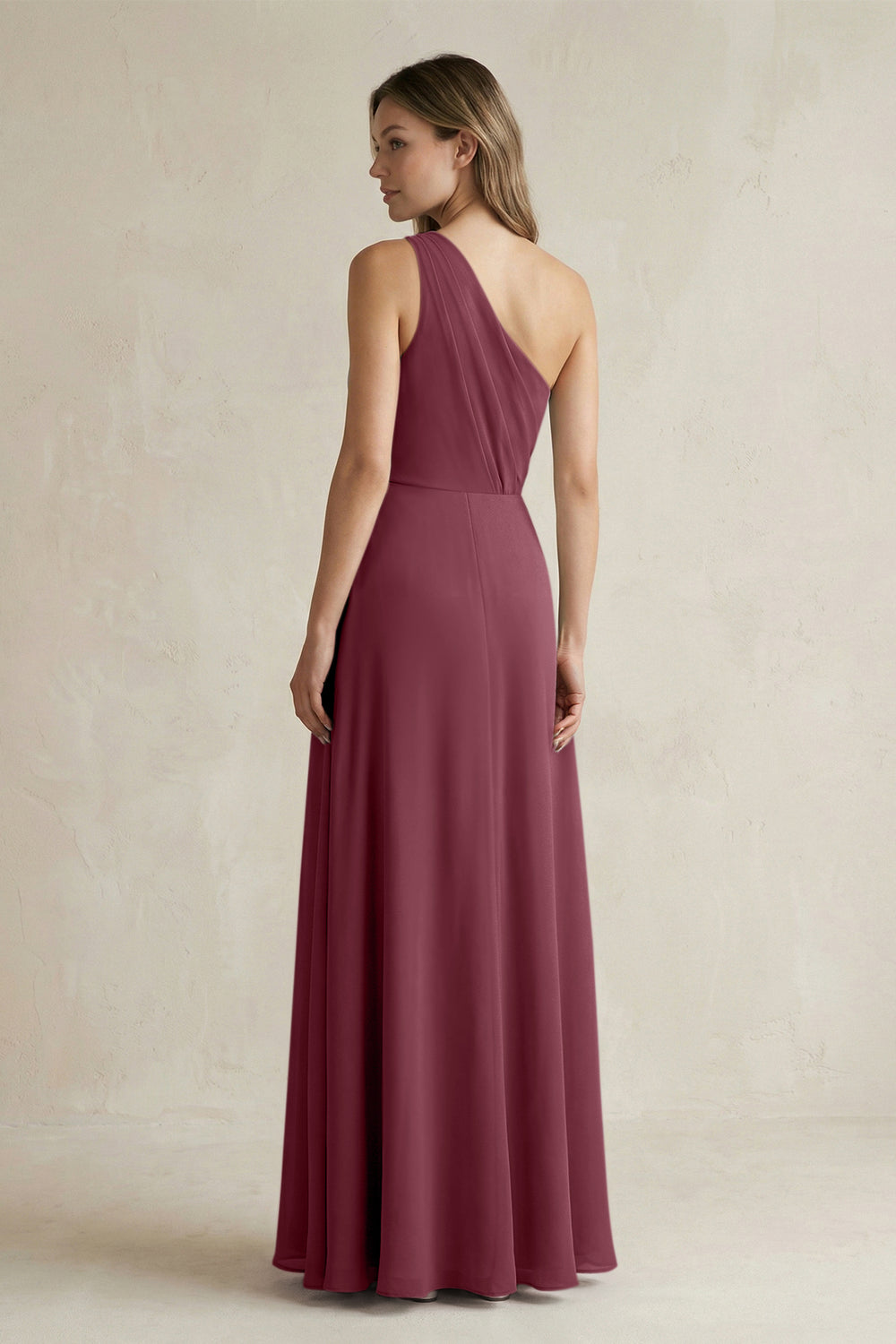 One-Shoulder Chiffon A-Line Bridesmaid Dress With Slit in Desert Rose