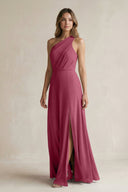 One-Shoulder Chiffon A-Line Bridesmaid Dress With Slit in Desert Rose - SHE IS ME BRIDESMAID DRESSES