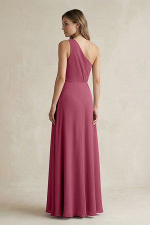 One-Shoulder Chiffon A-Line Bridesmaid Dress With Slit in Desert Rose - SHE IS ME BRIDESMAID DRESSES