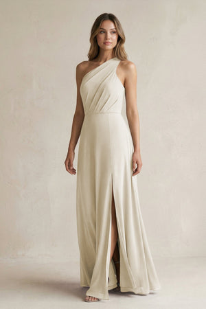 One-Shoulder Chiffon A-Line Bridesmaid Dress With Slit in Dove Gray - SHE IS ME BRIDESMAID DRESSES