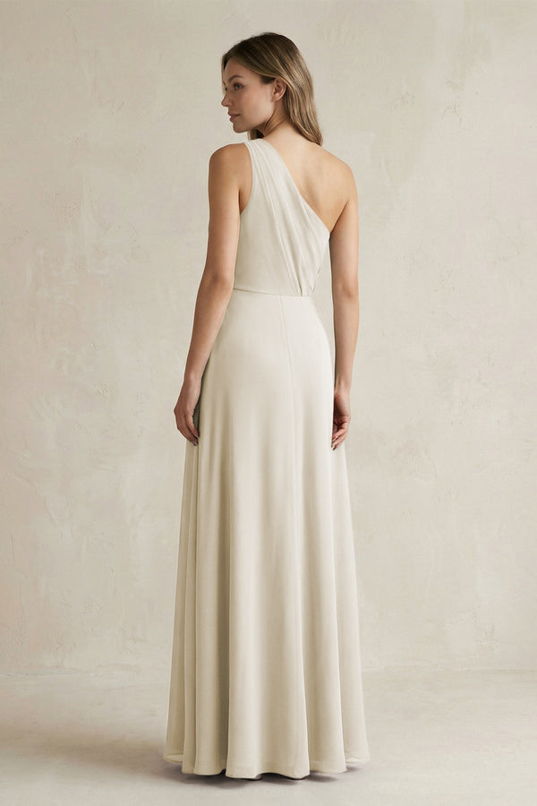 One-Shoulder Chiffon A-Line Bridesmaid Dress With Slit in Dove Gray - SHE IS ME BRIDESMAID DRESSES