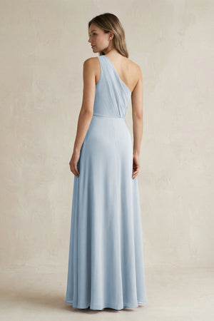 One-Shoulder Chiffon A-Line Bridesmaid Dress With Slit in Dusty Blue - SHE IS ME BRIDESMAID DRESSES