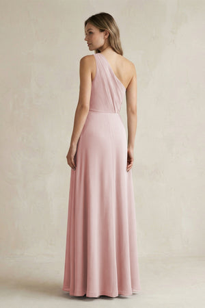 One-Shoulder Chiffon A-Line Bridesmaid Dress With Slit in Dusty Rose - SHE IS ME BRIDESMAID DRESSES
