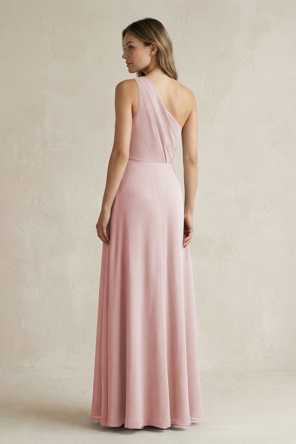 One-Shoulder Chiffon A-Line Bridesmaid Dress With Slit in Dusty Rose - SHE IS ME BRIDESMAID DRESSES
