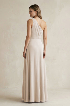One-Shoulder Chiffon A-Line Bridesmaid Dress With Slit in Frost - SHE IS ME BRIDESMAID DRESSES