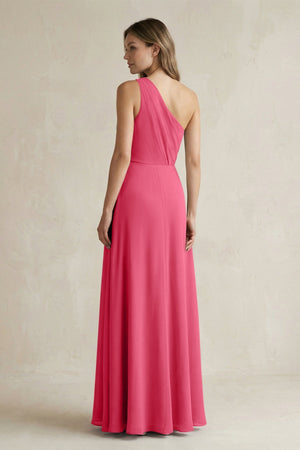 One-Shoulder Chiffon A-Line Bridesmaid Dress With Slit in Fuchsia - SHE IS ME BRIDESMAID DRESSES