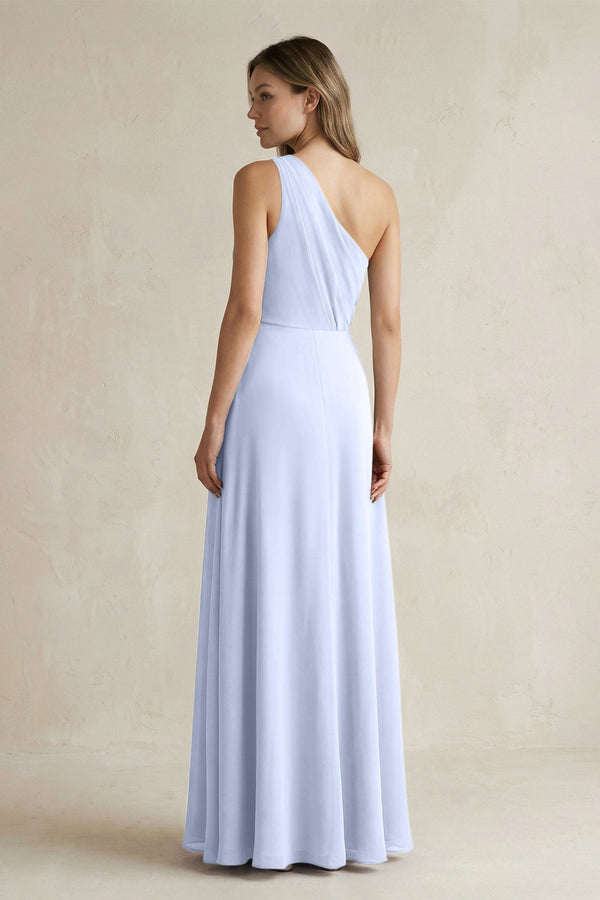 One-Shoulder Chiffon A-Line Bridesmaid Dress With Slit in Ice - SHE IS ME BRIDESMAID DRESSES