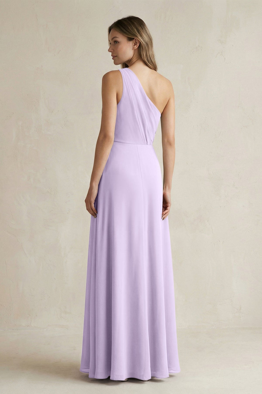 One-Shoulder Chiffon A-Line Bridesmaid Dress With Slit in Lavender - KISS BRIDAL BRIDESMAID DRESSES