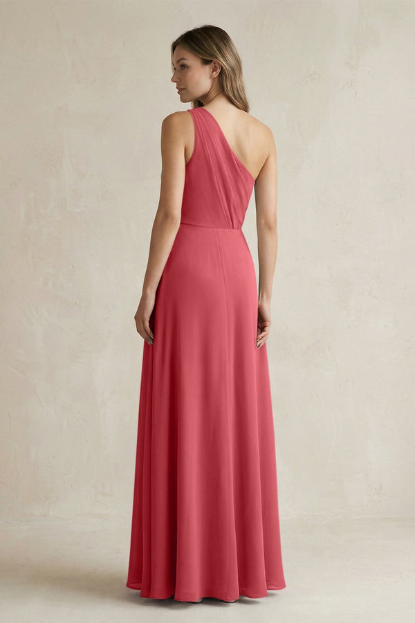 One-Shoulder Chiffon A-Line Bridesmaid Dress With Slit in Merlot - SHE IS ME BRIDESMAID DRESSES