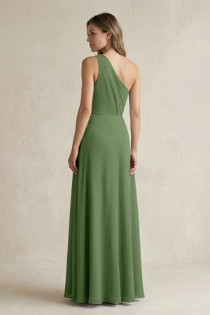 One-Shoulder Chiffon A-Line Bridesmaid Dress With Slit in Moss - SHE IS ME BRIDESMAID DRESSES