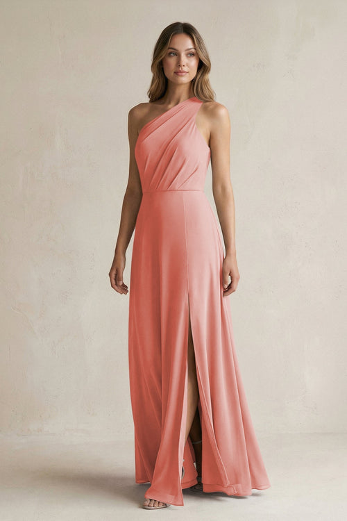 One-Shoulder Chiffon A-Line Bridesmaid Dress With Slit in Mulberry - SHE IS ME BRIDESMAID DRESSES