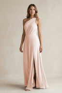 One-Shoulder Chiffon A-Line Bridesmaid Dress With Slit in Pale Blush - SHE IS ME BRIDESMAID DRESSES