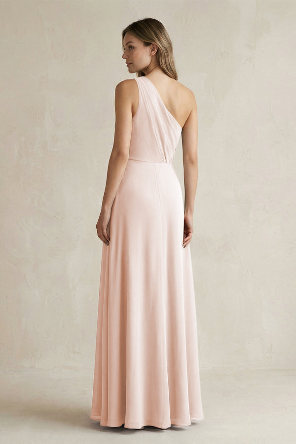 One-Shoulder Chiffon A-Line Bridesmaid Dress With Slit in Pale Blush - SHE IS ME BRIDESMAID DRESSES