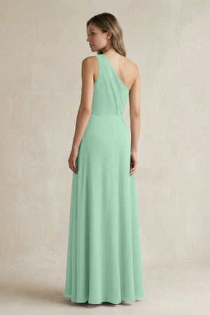One-Shoulder Chiffon A-Line Bridesmaid Dress With Slit in Pale Pistachio - SHE IS ME BRIDESMAID DRESSES