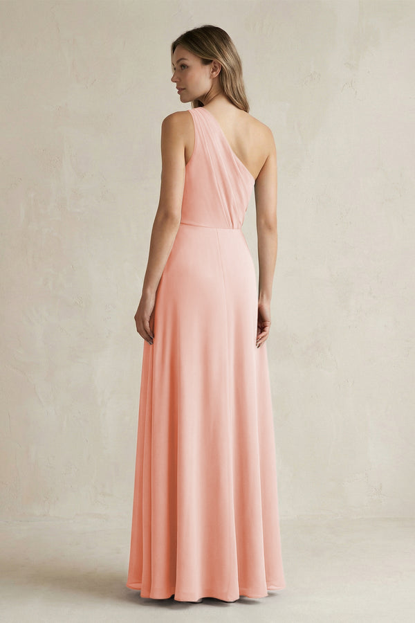 One-Shoulder Chiffon A-Line Bridesmaid Dress With Slit in Rose Petal - SHE IS ME BRIDESMAID DRESSES