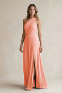 One-Shoulder Chiffon A-Line Bridesmaid Dress With Slit in Rosette - SHE IS ME BRIDESMAID DRESSES