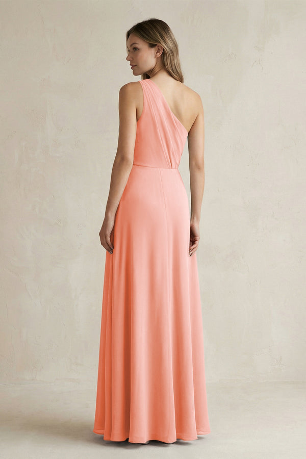 One-Shoulder Chiffon A-Line Bridesmaid Dress With Slit in Rosette - SHE IS ME BRIDESMAID DRESSES