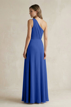 One-Shoulder Chiffon A-Line Bridesmaid Dress With Slit in Royal Blue - SHE IS ME BRIDESMAID DRESSES