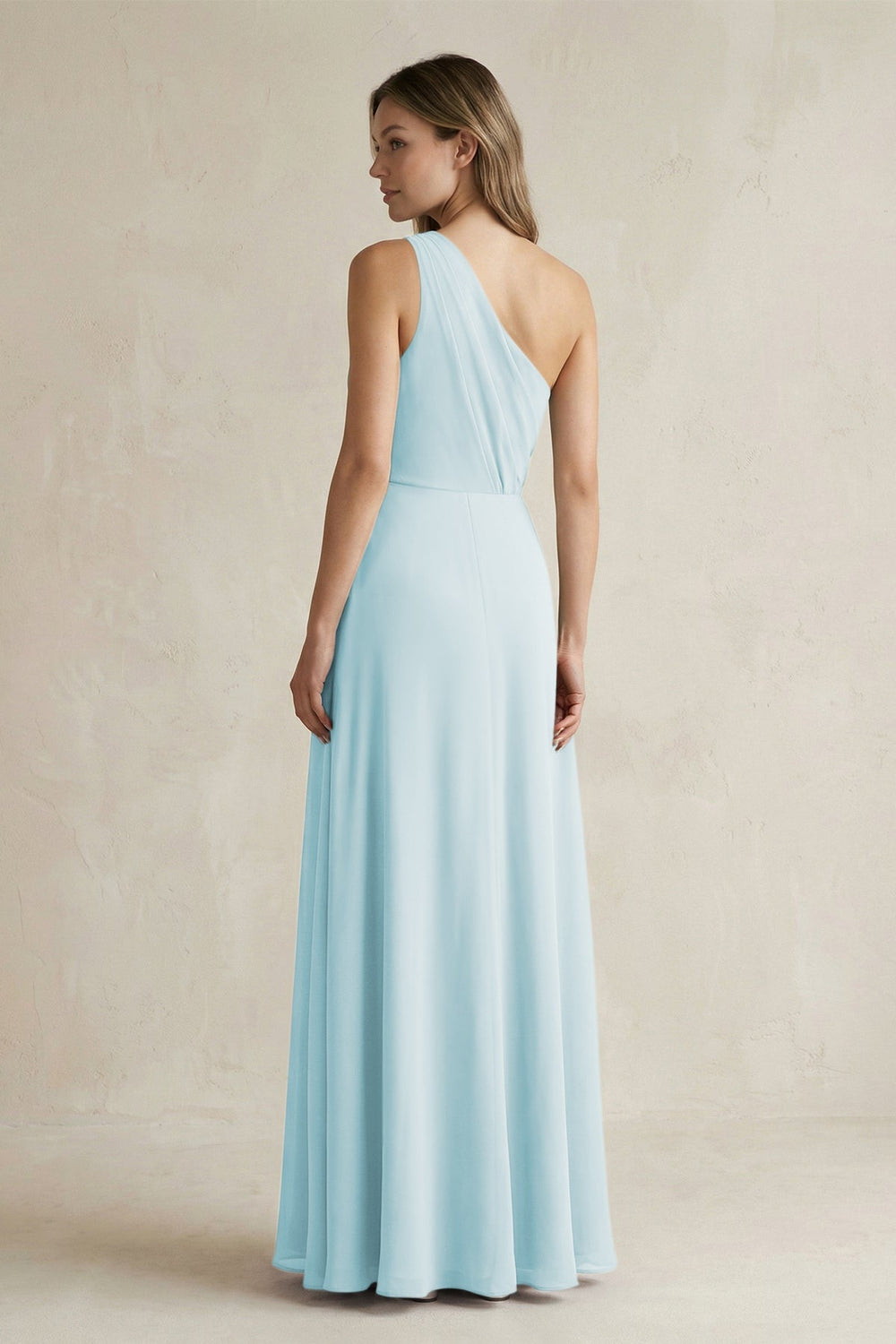 One-Shoulder Chiffon A-Line Bridesmaid Dress With Slit in Sky Blue - KISS BRIDAL BRIDESMAID DRESSES
