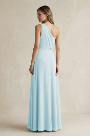 One-Shoulder Chiffon A-Line Bridesmaid Dress With Slit in Sky Blue - SHE IS ME BRIDESMAID DRESSES