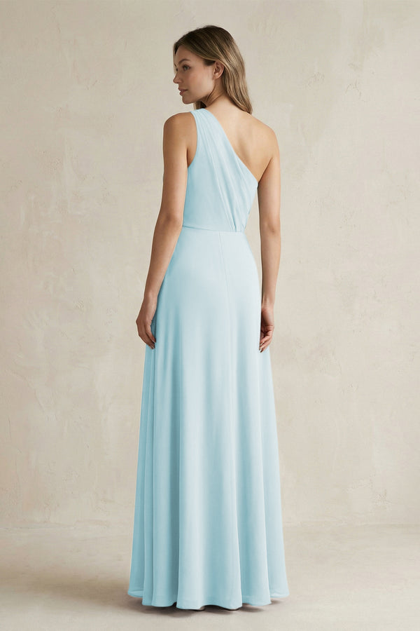 One-Shoulder Chiffon A-Line Bridesmaid Dress With Slit in Sky Blue - SHE IS ME BRIDESMAID DRESSES