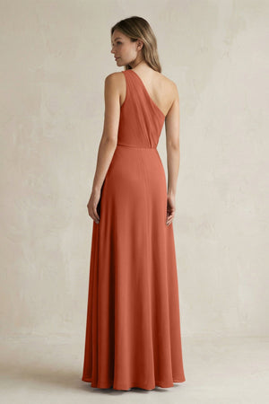 One-Shoulder Chiffon A-Line Bridesmaid Dress With Slit in Spice - SHE IS ME BRIDESMAID DRESSES
