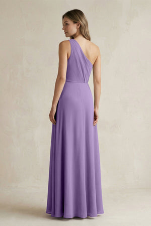 One-Shoulder Chiffon A-Line Bridesmaid Dress With Slit in Tahiti - SHE IS ME BRIDESMAID DRESSES