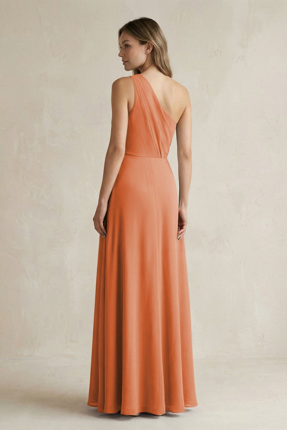 One-Shoulder Chiffon A-Line Bridesmaid Dress With Slit in Terracotta - KISS BRIDAL BRIDESMAID DRESSES