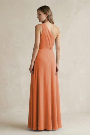 One-Shoulder Chiffon A-Line Bridesmaid Dress With Slit in Terracotta - SHE IS ME BRIDESMAID DRESSES