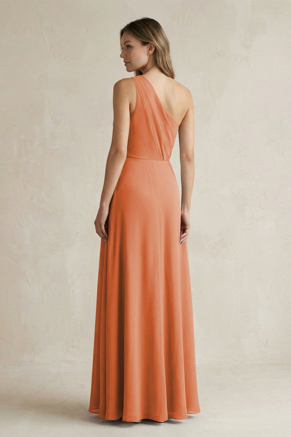 One-Shoulder Chiffon A-Line Bridesmaid Dress With Slit in Terracotta - SHE IS ME BRIDESMAID DRESSES