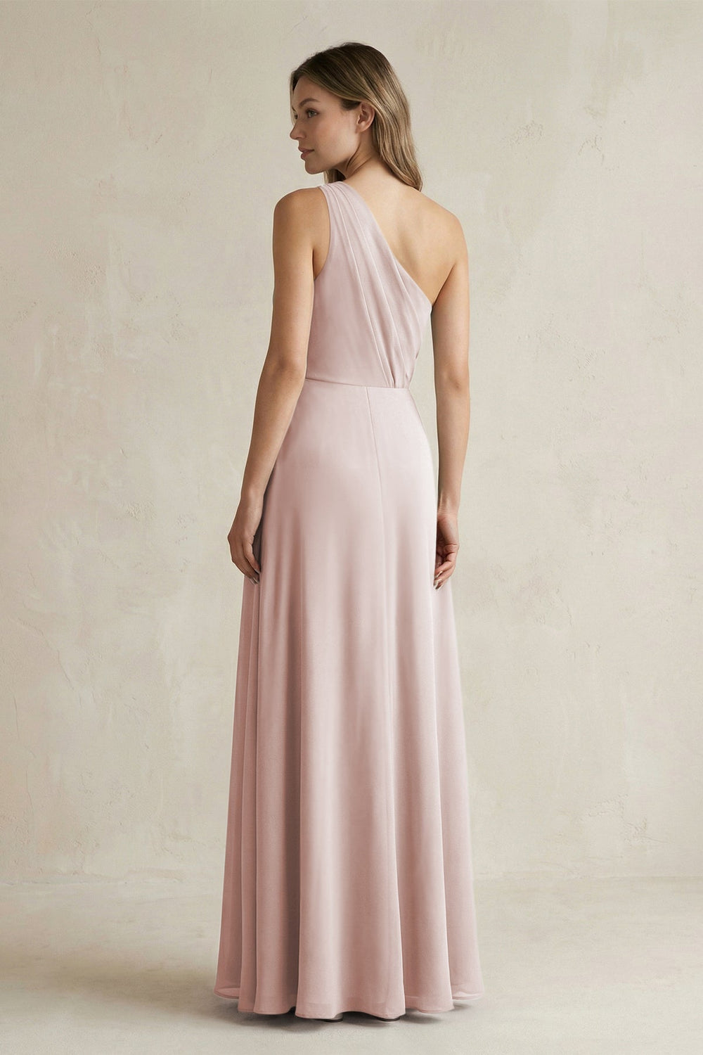 One-Shoulder Chiffon A-Line Bridesmaid Dress With Slit in Toffee - KISS BRIDAL BRIDESMAID DRESSES