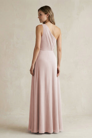 One-Shoulder Chiffon A-Line Bridesmaid Dress With Slit in Toffee - SHE IS ME BRIDESMAID DRESSES