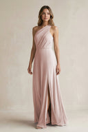 One-Shoulder Chiffon A-Line Bridesmaid Dress With Slit in Toffee - SHE IS ME BRIDESMAID DRESSES