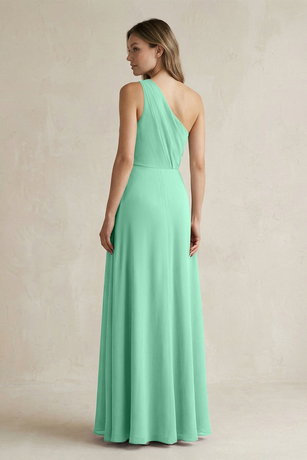 One-Shoulder Chiffon A-Line Bridesmaid Dress With Slit in Turquoise - SHE IS ME BRIDESMAID DRESSES