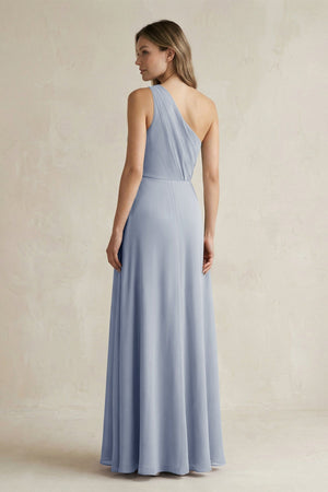 One-Shoulder Chiffon A-Line Bridesmaid Dress With Slit in Twilight - SHE IS ME BRIDESMAID DRESSES